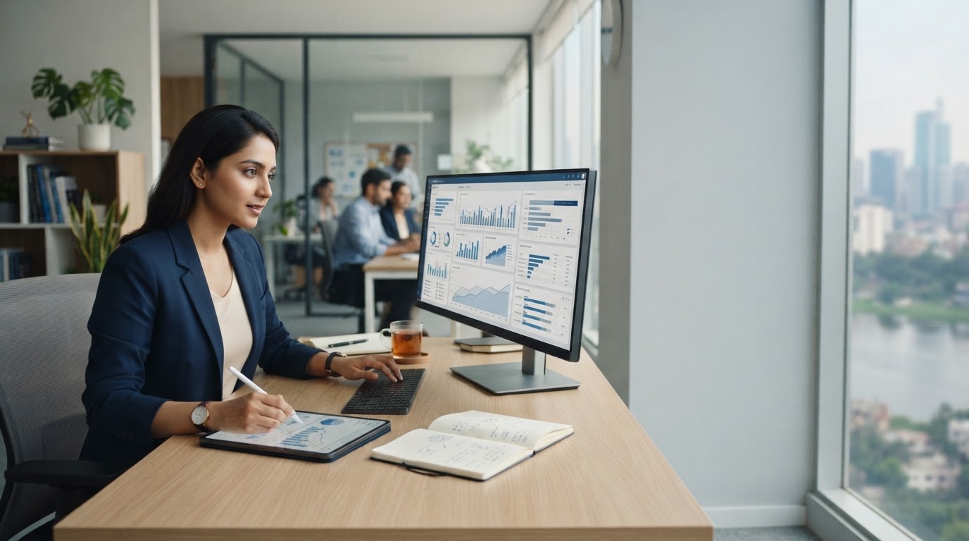 Sturdy Reckontance real-time market analysis dashboard used by a remote professional